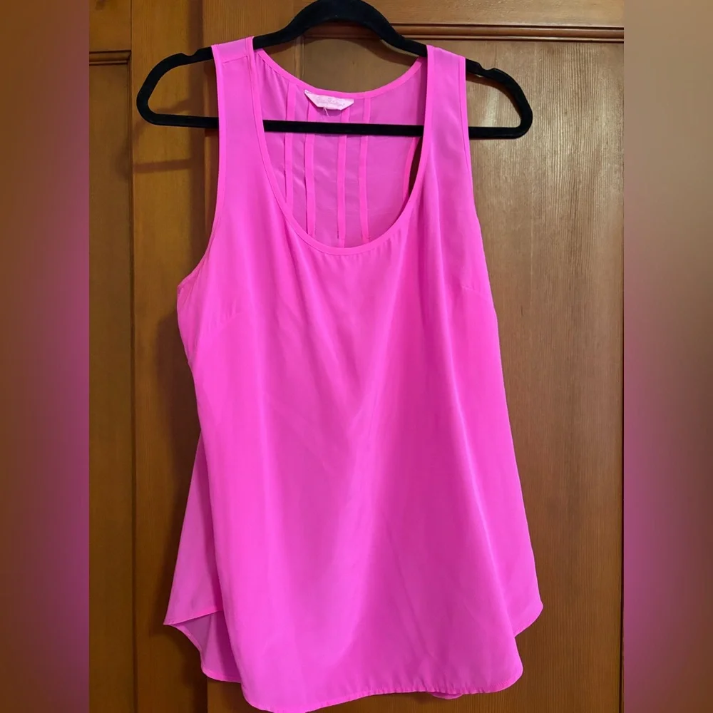 LILLY PULITZER HOT PINK AND METTALLIC GOLD COLBY SILK BLEND BLOUSE TOP L w CAMI - Picture 6 of 11